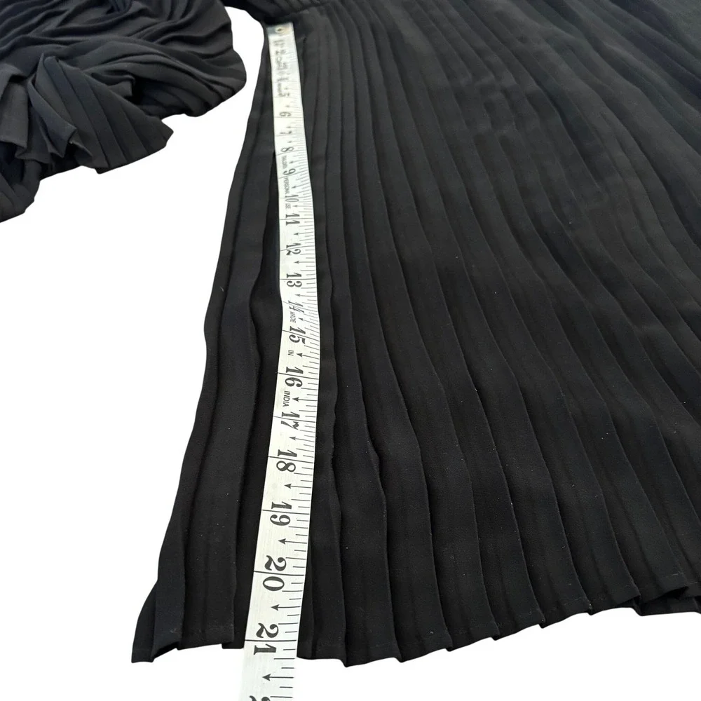 EUC Eileen Fisher Knife Pleated Wide Ankle Pants‎ Sz L Black Skirt Chic